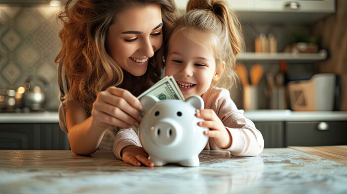 Photo of Mother and Daughter Saving Money